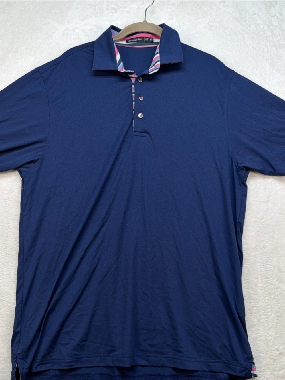 Mercedez Benz Navy XL Multicolor Stripe Trim Performance Knit Polo Finn Ryan
